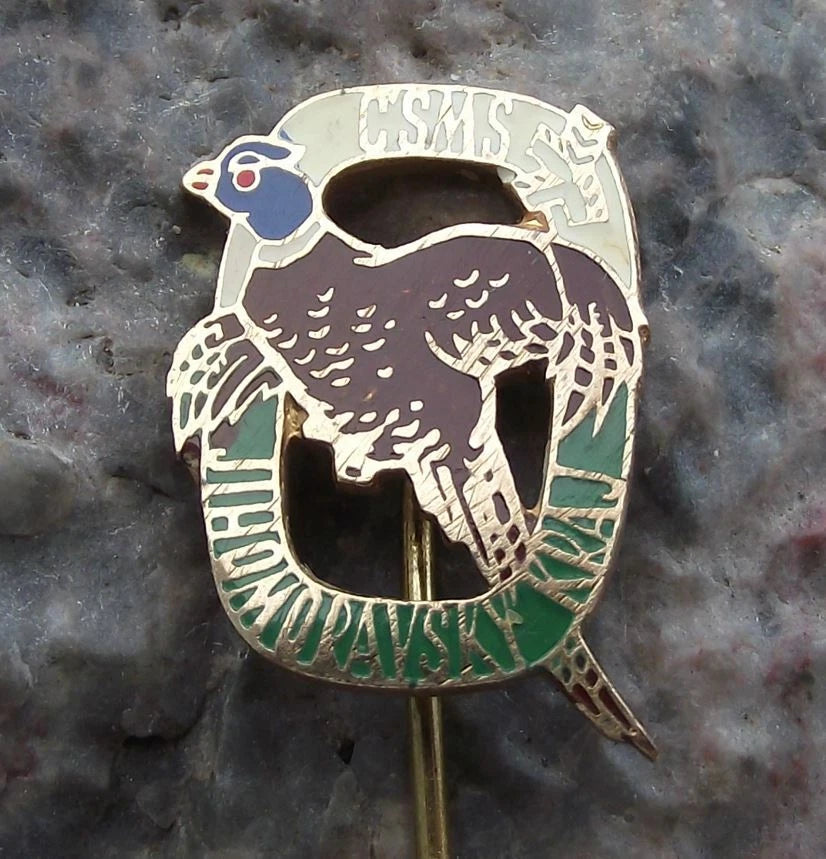 Vintage CMS CSMS Southern Moravia Czech Hunting Association Pheasant Pin Badge