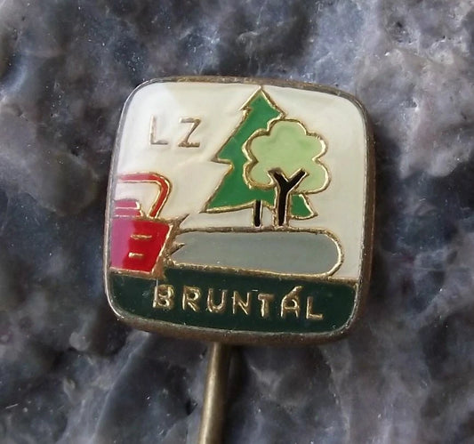 Vintage Czechoslovakia State Forestry LZ Bruntal Chainsaw Pin Badge