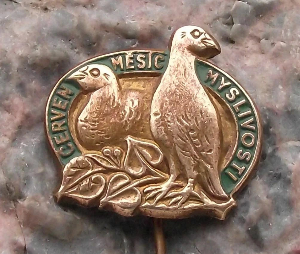 Vintage Czechoslovak Hunters June The Hunting Season Grouse Pair Hunt Pin Badge