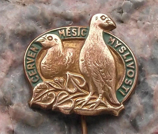 Vintage Czechoslovak Hunters June The Hunting Season Grouse Pair Hunt Pin Badge