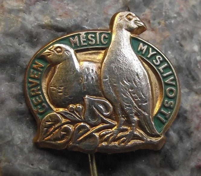 Vintage Czechoslovak Hunters June The Hunting Season Grouse Pair Hunt Pin Badge