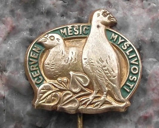 Vintage Czechoslovak Hunters June The Hunting Season Grouse Pair Hunt Pin Badge