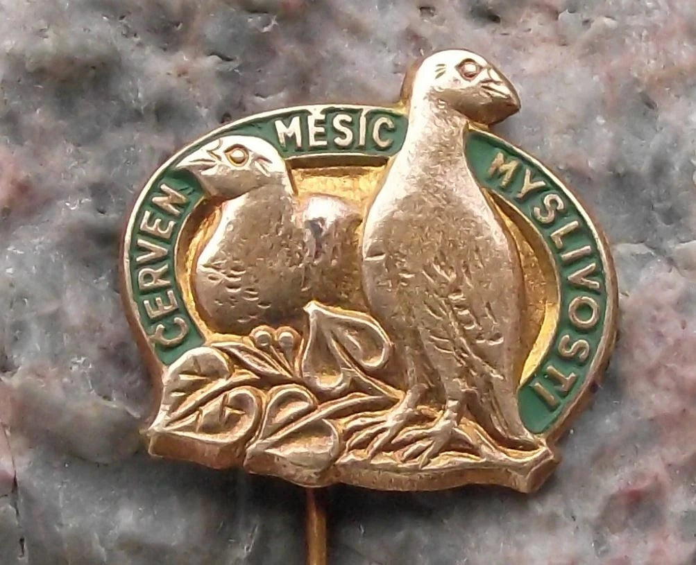 Vintage Czechoslovak Hunters June The Hunting Season Grouse Pair Hunt Pin Badge