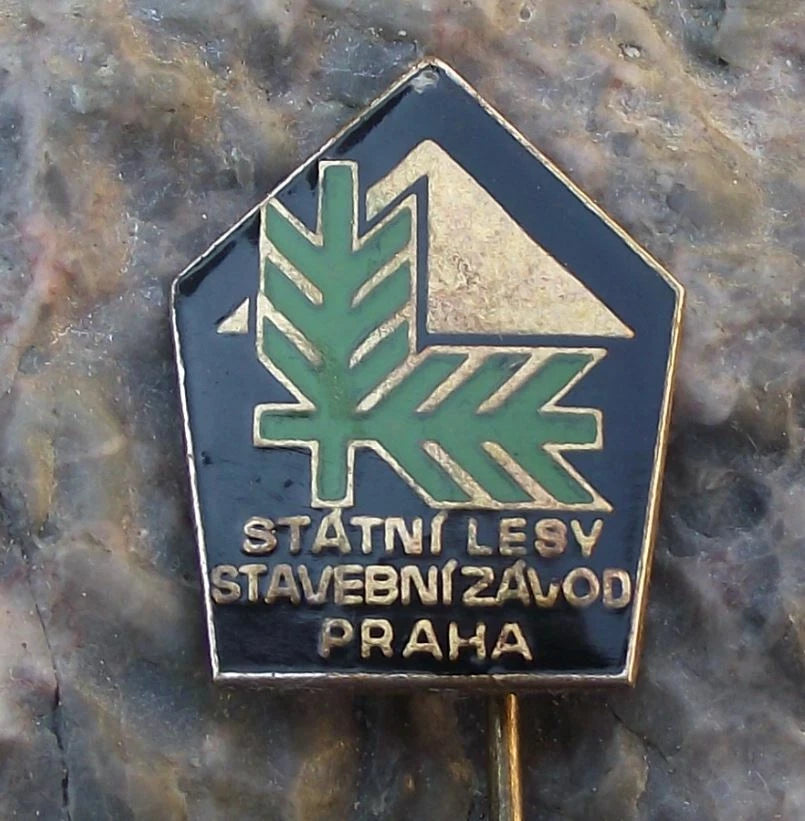 Vintage Czechoslovakia State Forestry LZ Prague Trees Mountain Pin Badge