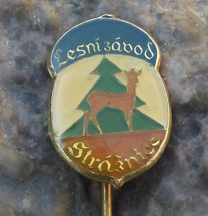 Vintage Czechoslovakia State Forestry LZ Straznice Deer Trees Forest Pin Badge