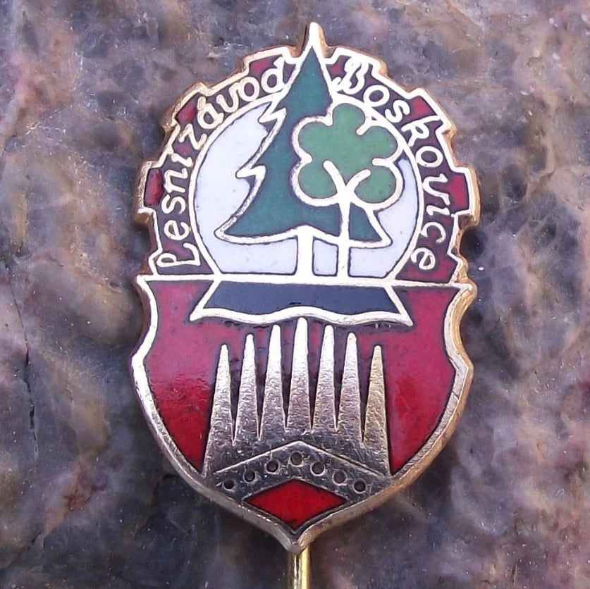 Vintage Czechoslovakia State Forestry LZ Boskovice Trees Forest Pin Badge