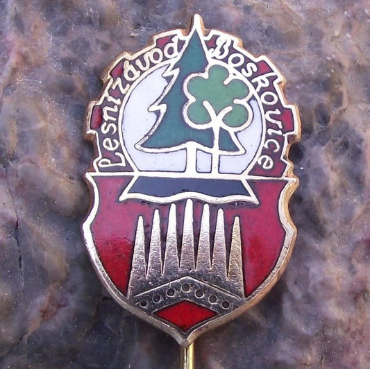 Vintage Czechoslovakia State Forestry LZ Boskovice Trees Forest Pin Badge