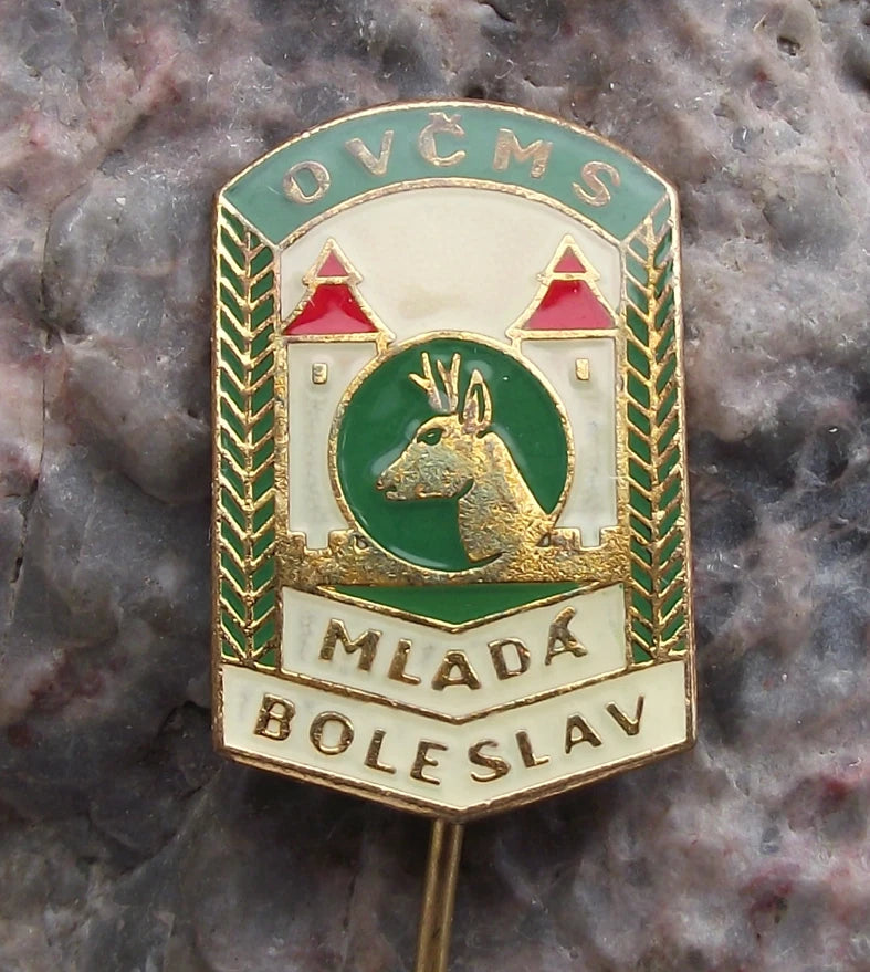 Vintage Mlada Boleslav CMS Czech Hunting Association Deer Stag Hunters Pin Badge