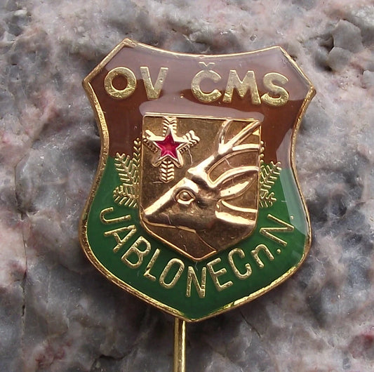 Vintage Jablonec nad Nisou CMS Czech Hunting Association Deer Stag Pin Badge
