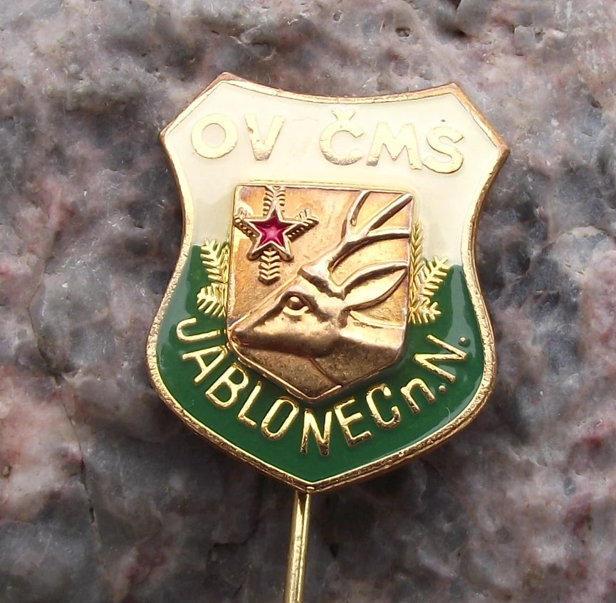 Vintage Jablonec nad Nisou CMS Czech Hunting Association Deer Stag Pin Badge
