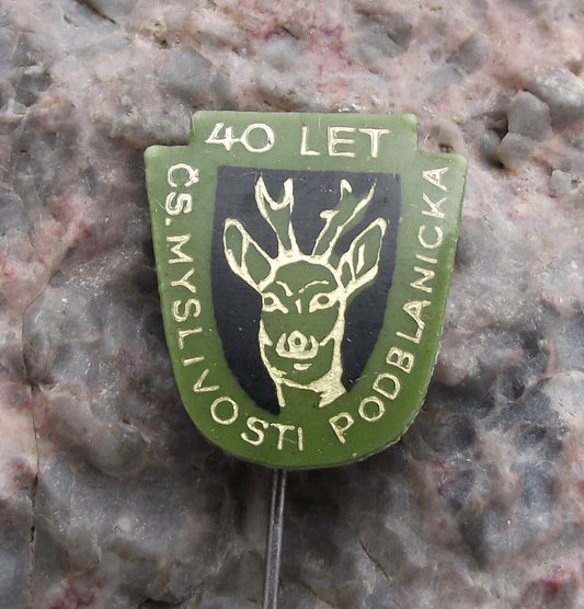 1963 Podblanicka CMS Czech Hunting Association Hunter Deer Stag Pin Badge