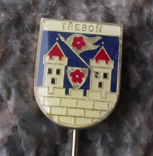Vintage Trebon Czech Hussite Walled City Coat of Arms Heraldic Crest Pin Badge