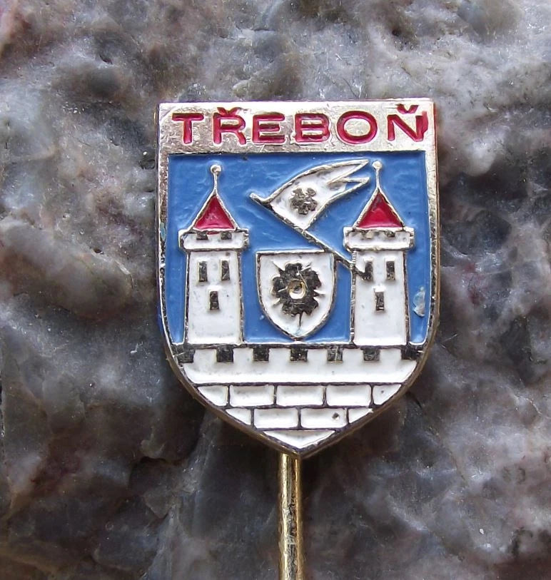 Vintage Trebon Czech Hussite City Coat of Arms Heraldic Třeboň Crest Pin Badge