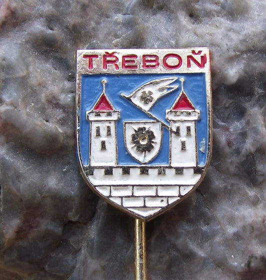 Vintage Trebon Czech Hussite City Coat of Arms Heraldic Třeboň Crest Pin Badge