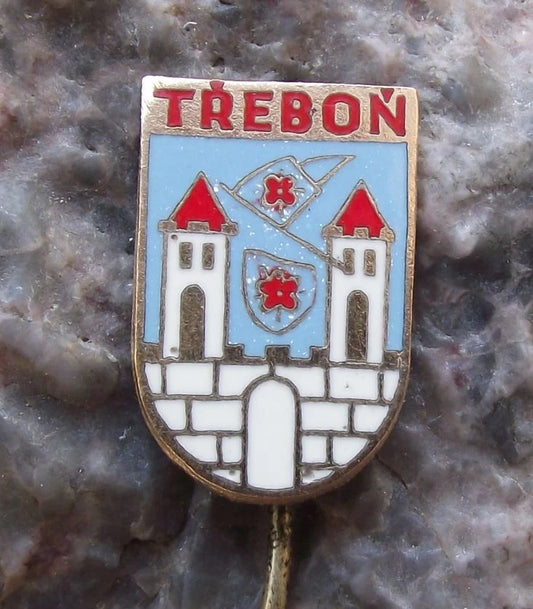 Vintage Třeboň Czechoslovakia Hussite City Coat of Arms Heraldic Crest Pin Badge