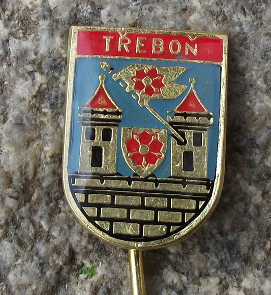 Vintage Třeboň Hussite City Walls Coat of Arms Heraldic Crest Pin Badge