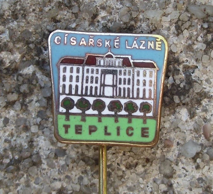 Vintage Teplice Cisarske Lazne Imperial Spa Hot Spring Hotel Tourist Pin Badge