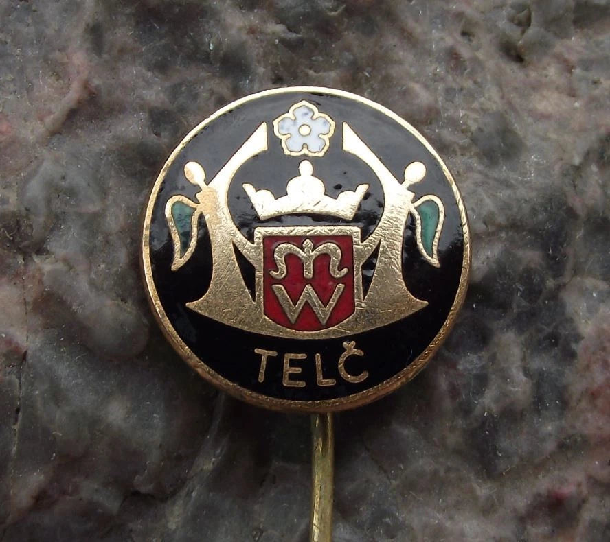 Vintage Telc UNESCO Heritage Site Teltsch Moravia Royal Crown Pin Badge