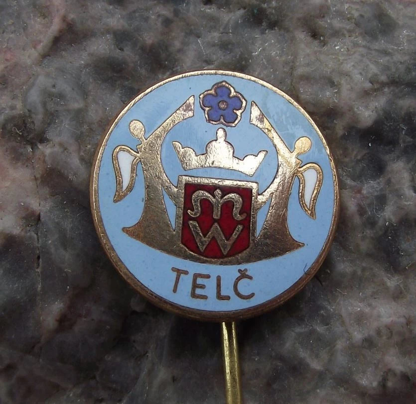 Vintage Telc UNESCO Heritage Site Teltsch Moravia Royal Crown Pin Badge