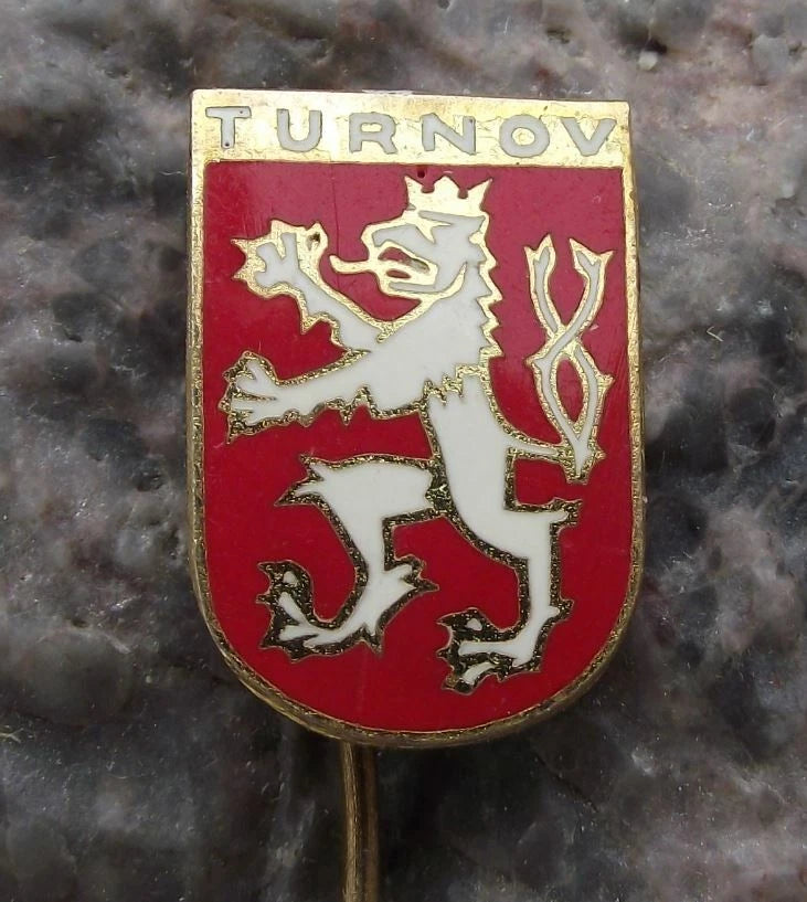 Vintage Turnov Turnof Czech City Coat of Arms Heraldic Crest Lion Pin Badge