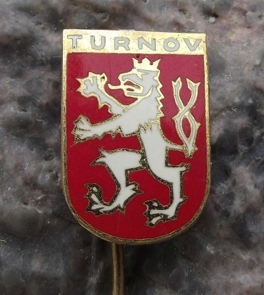 Vintage Turnov Turnof Czech City Coat of Arms Heraldic Crest Lion Pin Badge