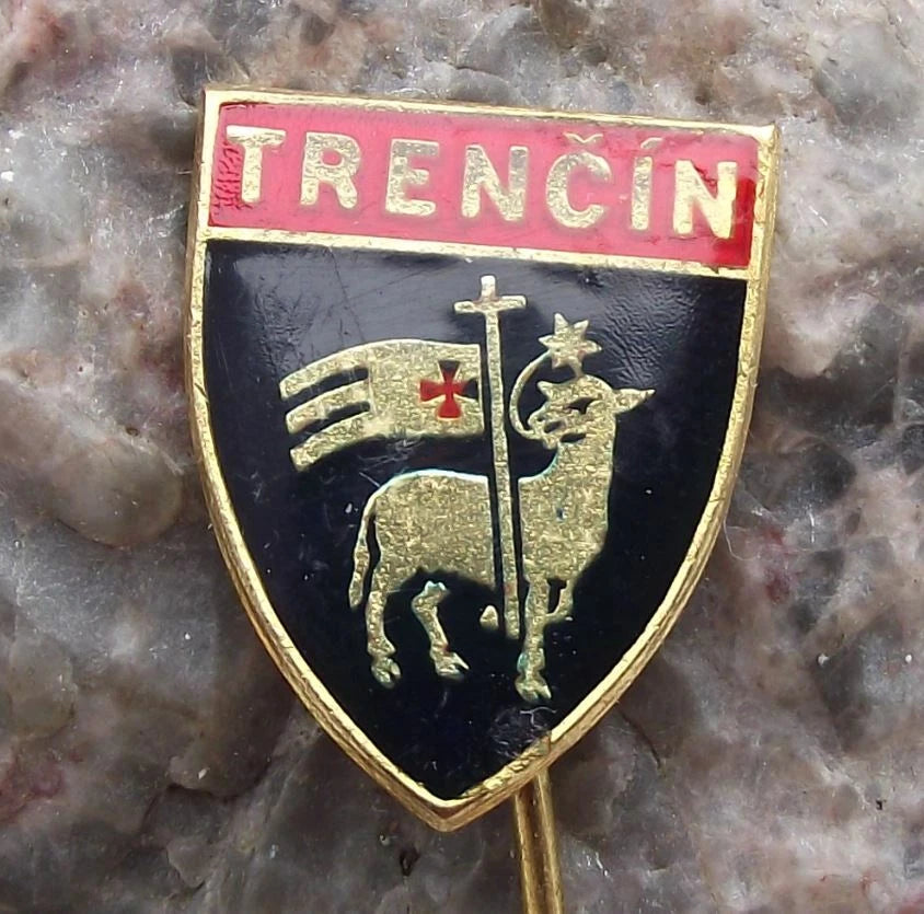 Vintage Trencin Trenčín Czechoslovakia City Lamb Sheep Coat of Arms Pin Badge