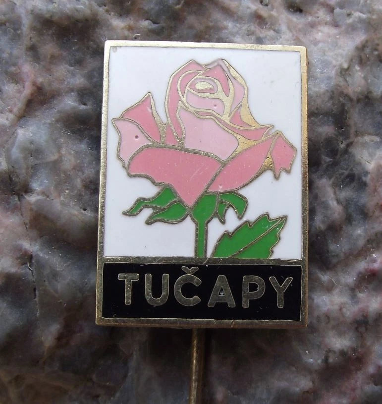 Vintage Tucapy Tučapy Czech Rose Bloom Flower Emblem Crest Tourist Pin Badge