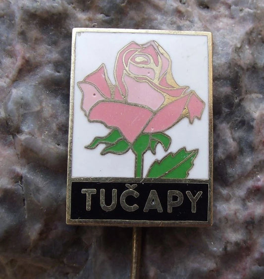 Vintage Tucapy Tučapy Czech Rose Bloom Flower Emblem Crest Tourist Pin Badge