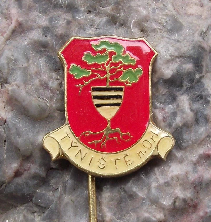 Vintage Týniště nad Orlicí Shield & Tree Heraldic Crest Coat of Arms Pin Badge