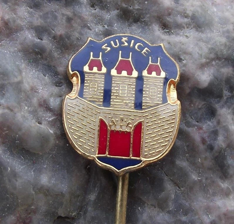 Vintage Sušice Schuttenhofen City Gate Coat of Arms Heraldic Crest Pin Badge