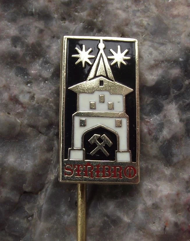 Vintage Stříbro Silver Mines Historic Czech Mining Mine Town Souvenir Pin Badge