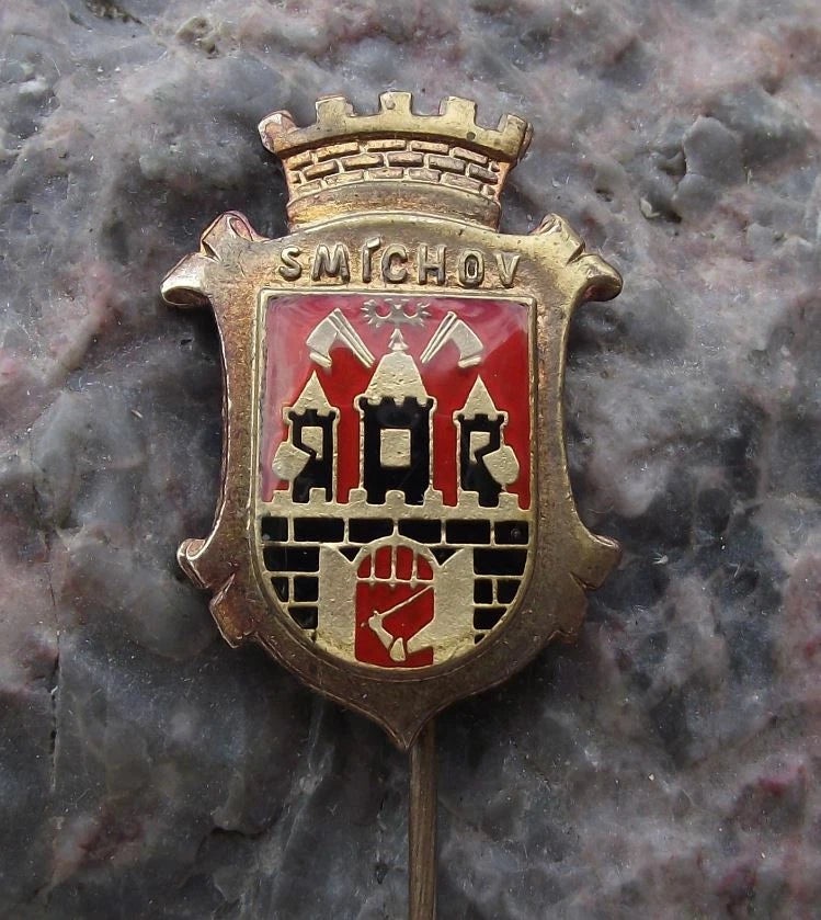 Vintage Prague Smichov Smíchov District Praha 5 Heraldic Crest Pin Badge