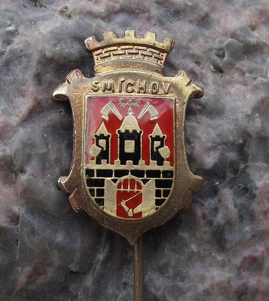 Vintage Prague Smichov Smíchov District Praha 5 Heraldic Crest Pin Badge