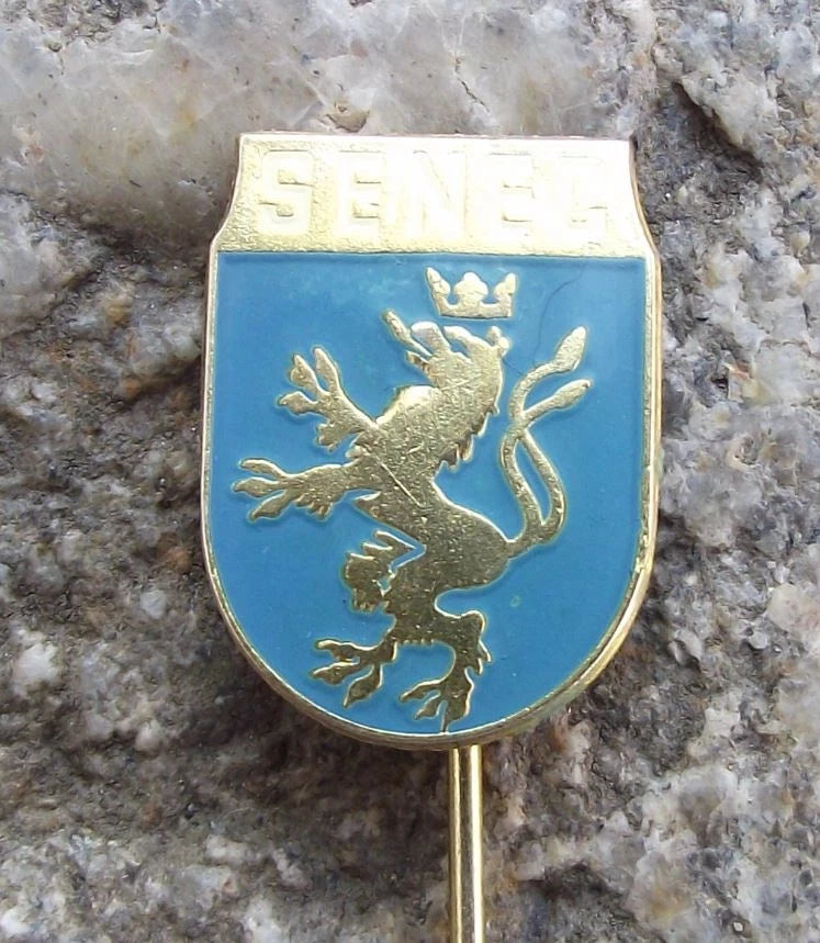 Vintage Senec Crowned Lion Czech Town Heraldic Shield Coat of Arms Pin Badge