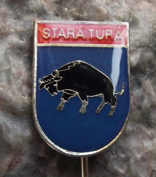 Vintage Stara Tura Stará Turá Black Bull Czech City Heraldic Shield Pin Badge