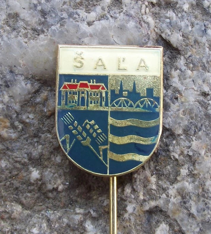 Vintage Sala Šaľa Czechoslovakia Town Heraldic Shield Coat of Arms Pin Badge