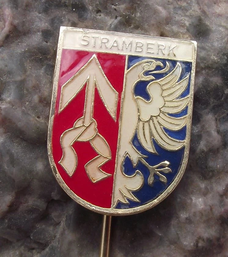 Vintage Štramberk Eagle Official Coat of Arms Czech Town Heraldic Shield Pin Badge