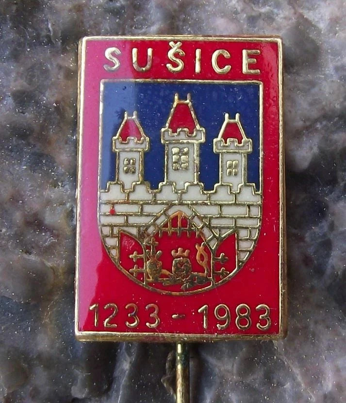 1983 Susice Sušice Coat of Arms 750th Anniversary Heraldic Pin Badge