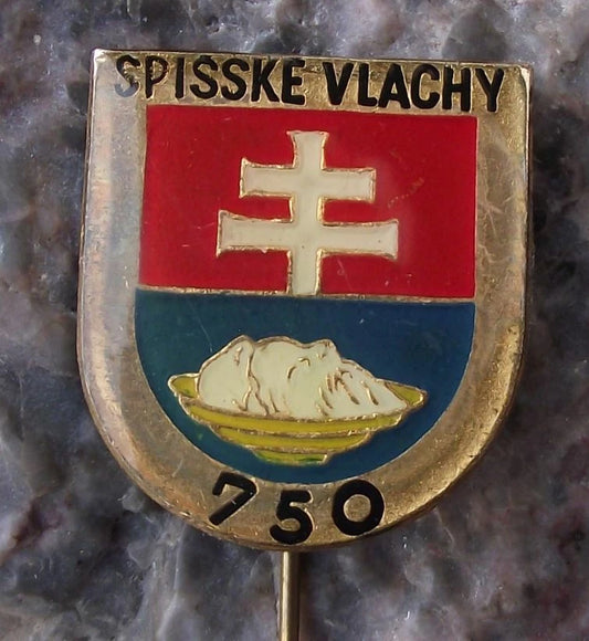 Vintage Spišské Vlachy Coat of Arms 750th Anniversary Heraldic Crest Pin Badge