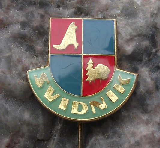 Vintage Svidnik Czechoslovakia Heraldic Crest Coat of Arms Shield Pin Badge