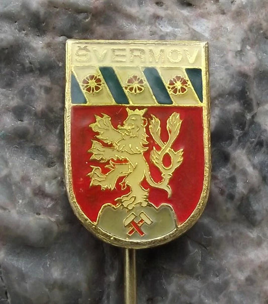 Vintage Švermov Czechoslovakia Official Town Crest Heraldic Coat Arms Pin Badge