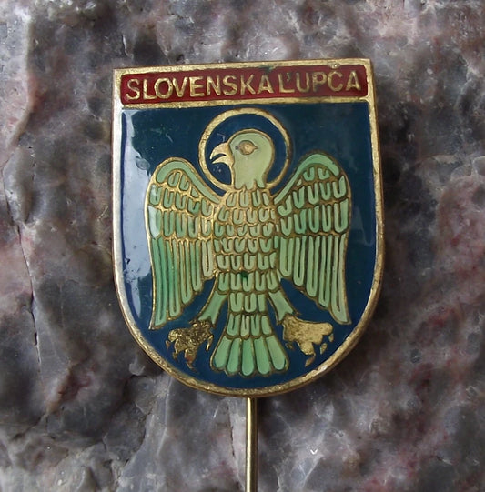 Vintage Slovenská Ľupča Slovenska Lupca Eagle Falcon Heraldic Crest Pin Badge