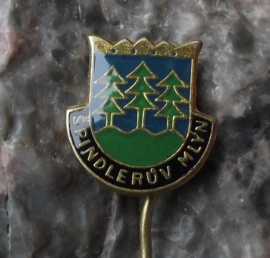 Vintage Špindlerův Mlýn Mountain Czech Ski Resort Coat of Arms Pin Badge