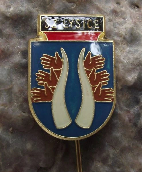 Vintage SZ Lysice Czech Baroque Castle Palace Heraldic Coat of Arms Pin Badge