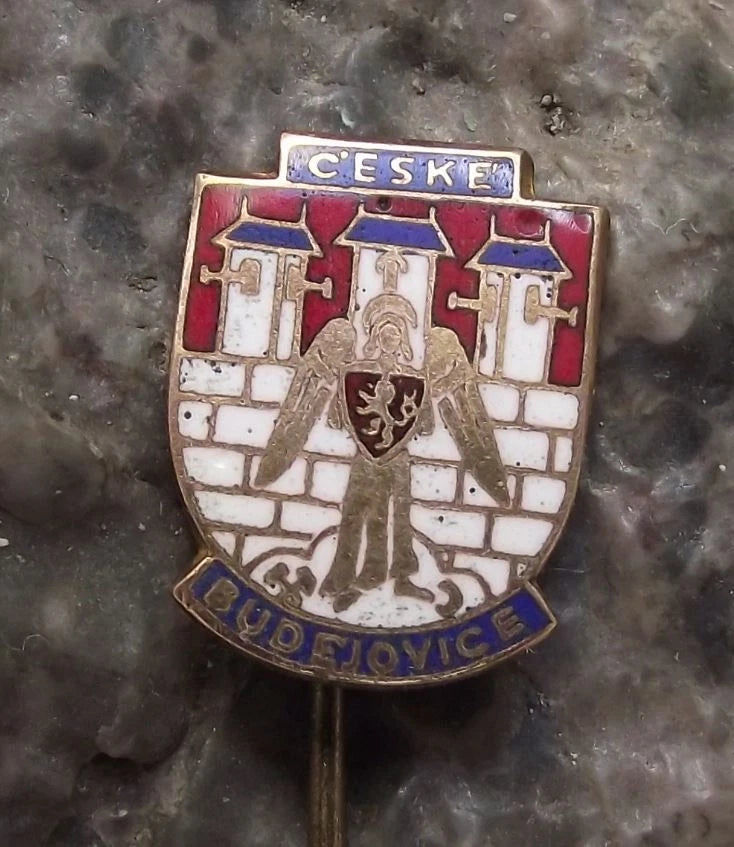 Ceske Budejovice Rampant Lion Castle Czech Heraldic Crest Souvenir Pin Badge