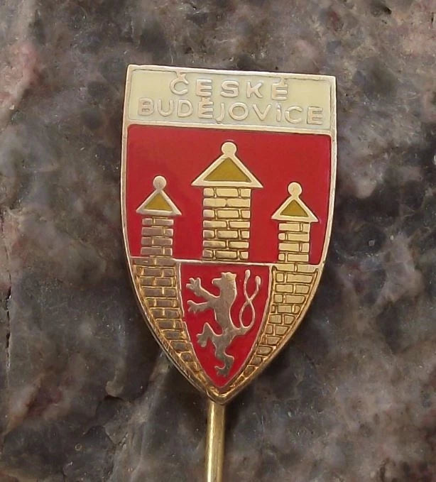 Ceske Budejovice Rampant Lion Castle Czech Heraldic Crest Souvenir Pin Badge