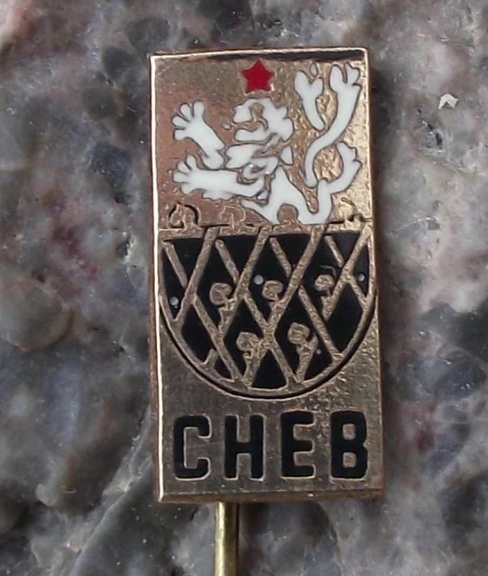 Vintage Cheb Rampant Lion Coat of Arms Shield Crest Pin Badge