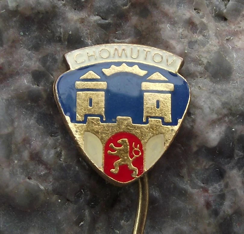 Vintage Chomutov Czechoslovakia Coat of Arms City Heraldic Crest Pin Badge