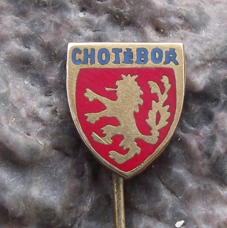 Vintage Chotěboř Heraldic Crest Official Coat of Arms Rampant Lion Pin Badge
