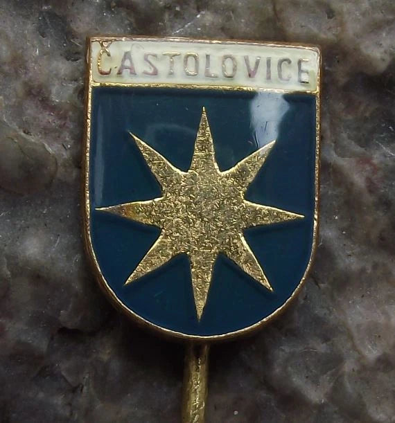 Vintage Častolovice Palace Official Coat of Arms Golden Star Pin Badge